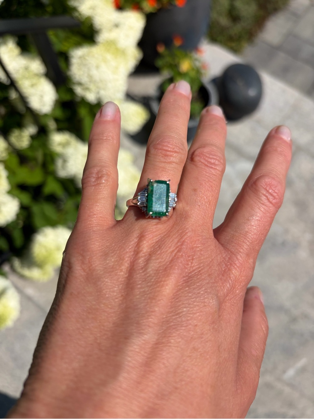 Emerald 3.85ct Platinum Ring - Green Emerald and Diamond Accents  7.5